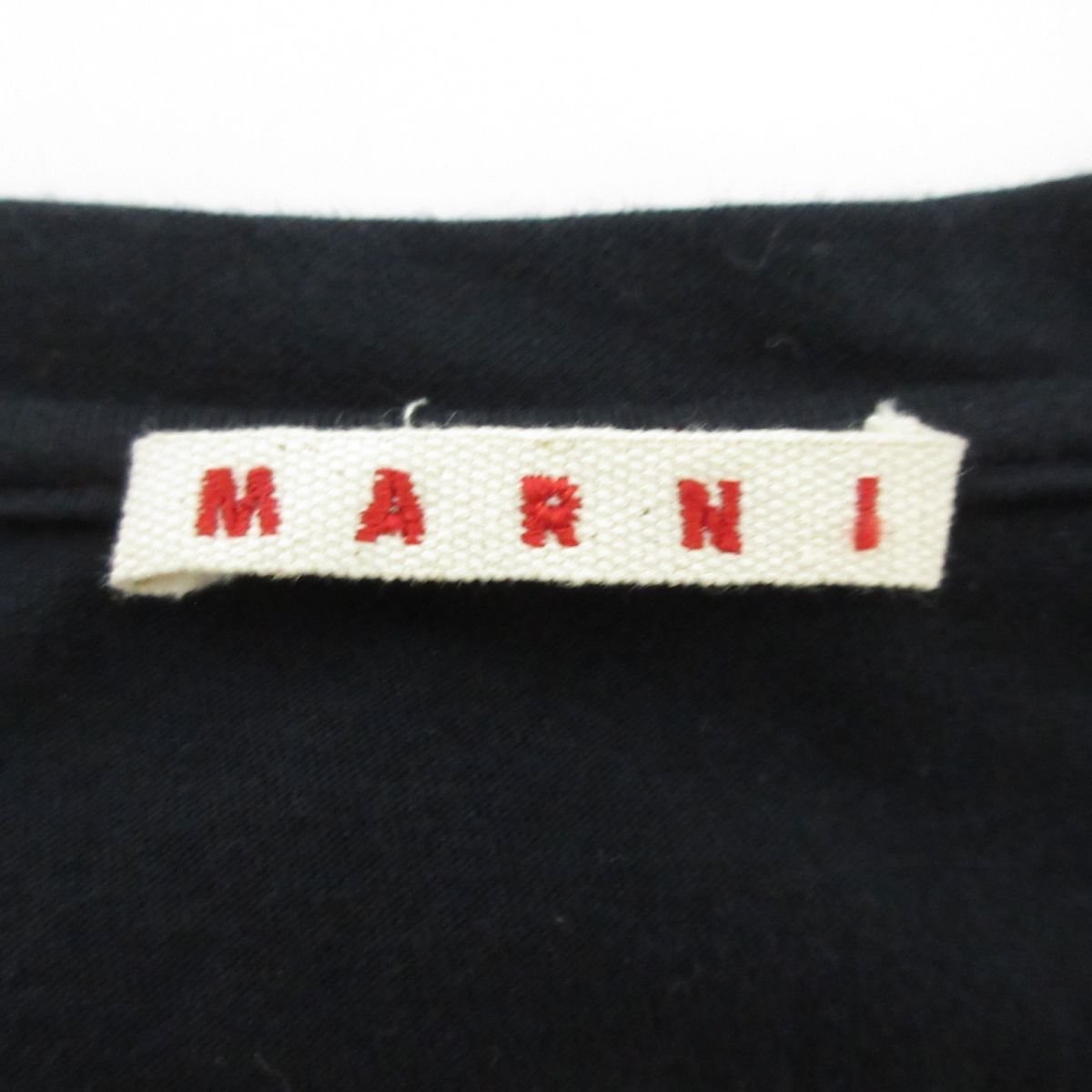 美品 MARNI マルニ 異素材 コットン×リネン スリーブポケット付き 半袖 Tシャツ カットソー サイズ42 ネイビー_画像4