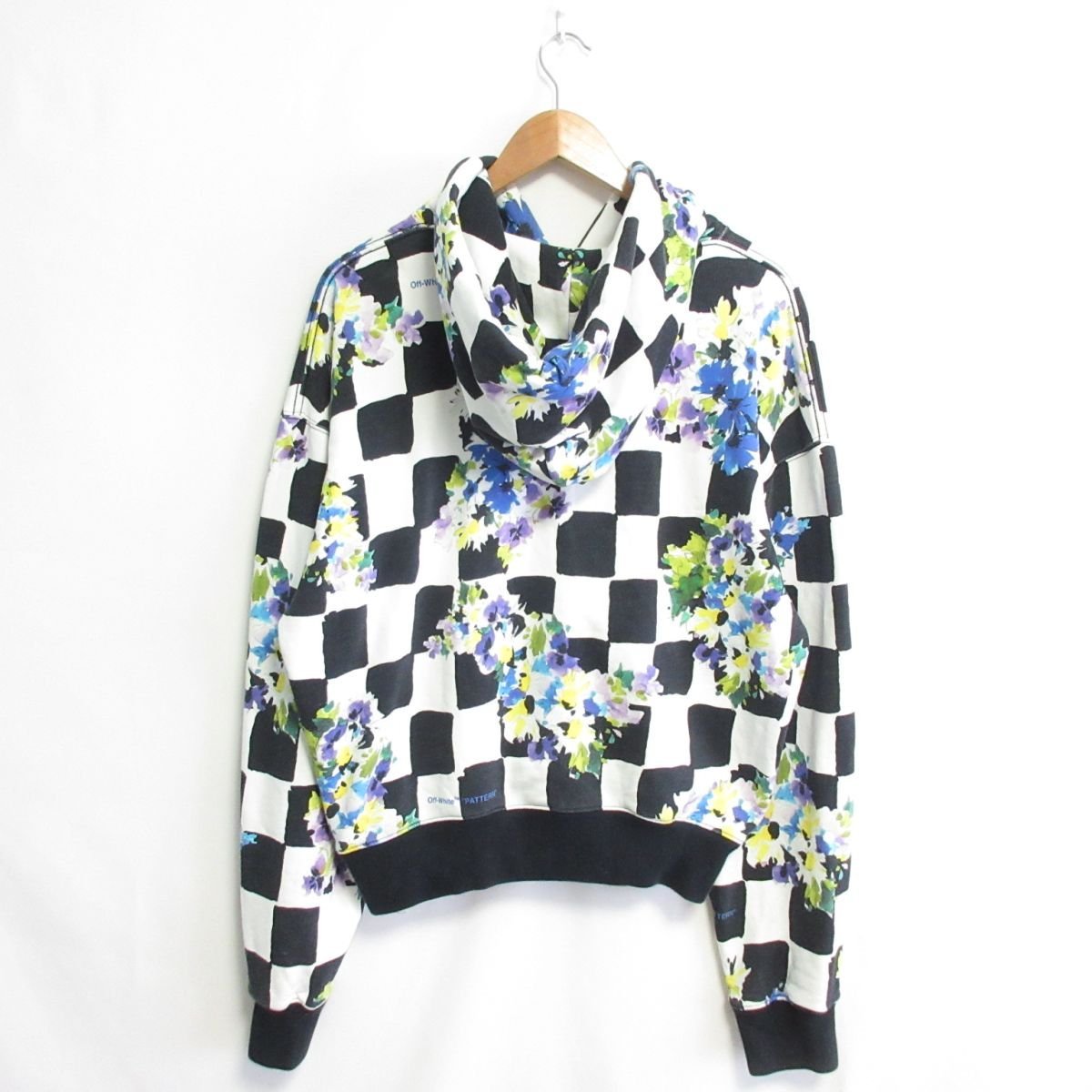 ほぼ美品 Off-White オフホワイト 花柄 チェック柄 Check Floral Hoodie プルオーバー フーディー オーバーサイズ パーカー M マルチカラー_画像2