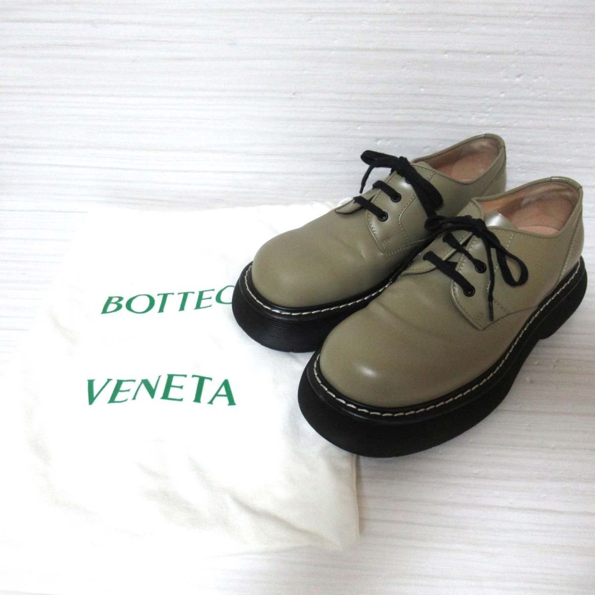 ほぼ未使用 BOTTEGA VENETA ボッテガヴェネタ ザ バウンス レースアップ レザー ショートブーツ 42 27cm相当 カーキベージュ系 C0703_画像7