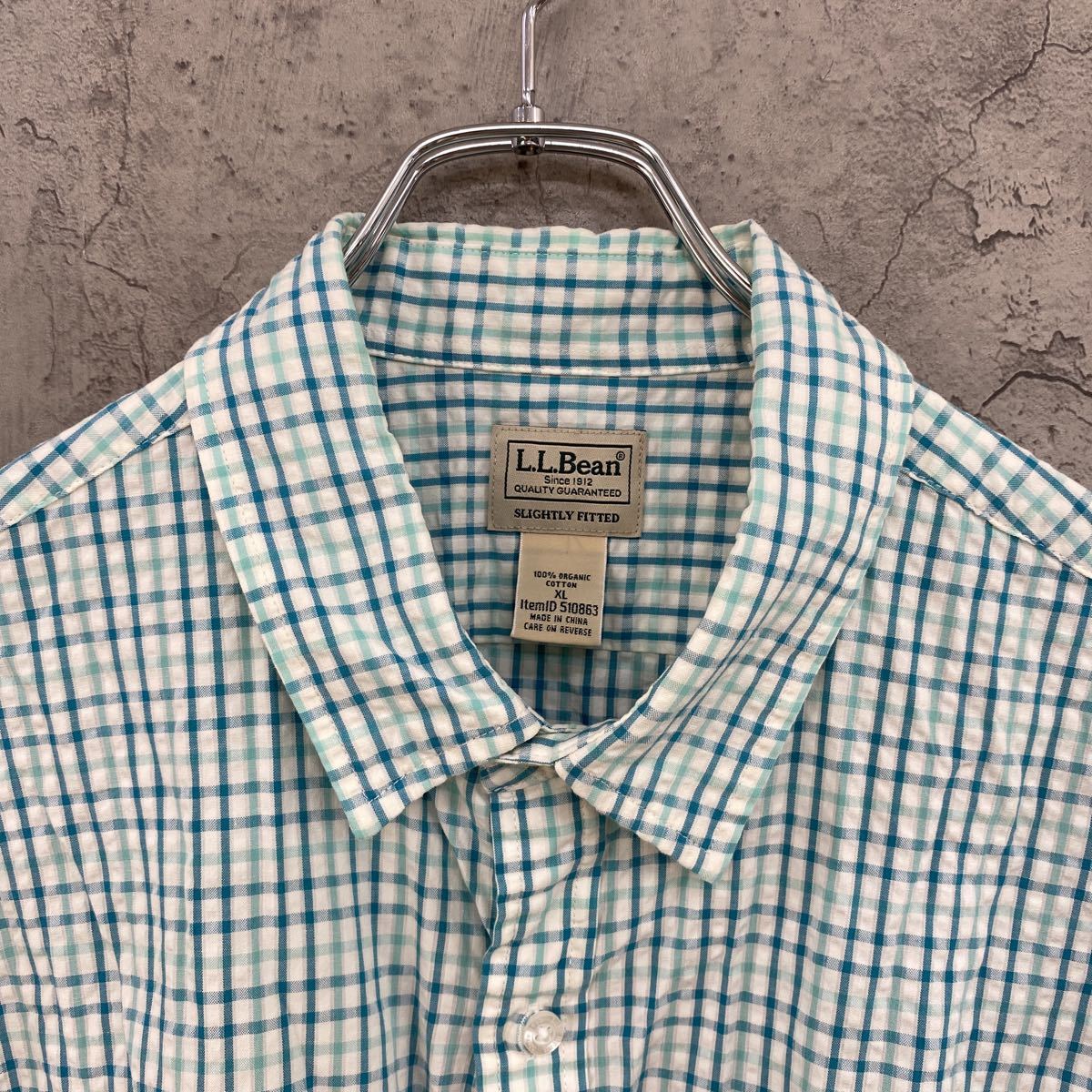 L.L.Bean エルエルビーン 半袖シャツ チェック柄 メンズ XLサイズ 水色