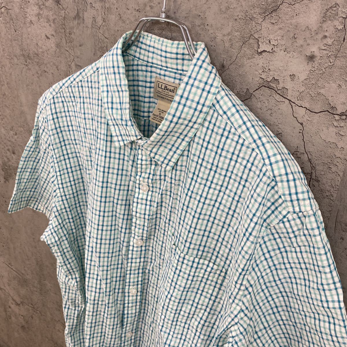 L.L.Bean エルエルビーン 半袖シャツ チェック柄 メンズ XLサイズ 水色