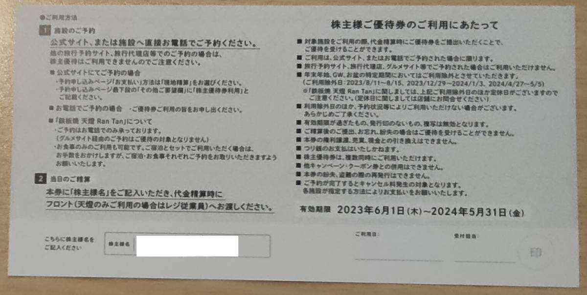 ☆TKP/ティーケーピー 株主優待券 10000円分 2024年5月31日まで有効