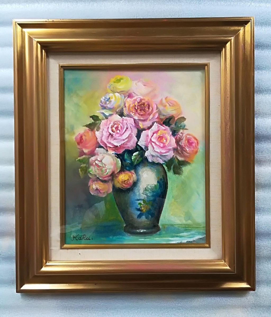 画家haru☆油彩画F8号☆☆月明かりの薔薇☆☆真作、原画、一点物☆☆ 画家haru☆油彩画F8号月明かりの薔薇真作、原画、一点物