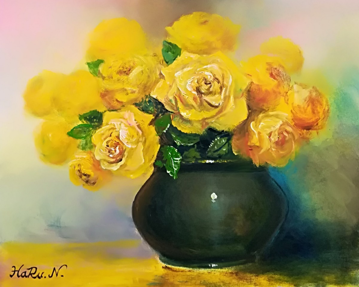 画家haru☆油彩画F8号☆☆月明かりの薔薇☆☆真作、原画、一点物☆☆ 画家haru☆油彩画F8号月明かりの薔薇真作、原画、一点物