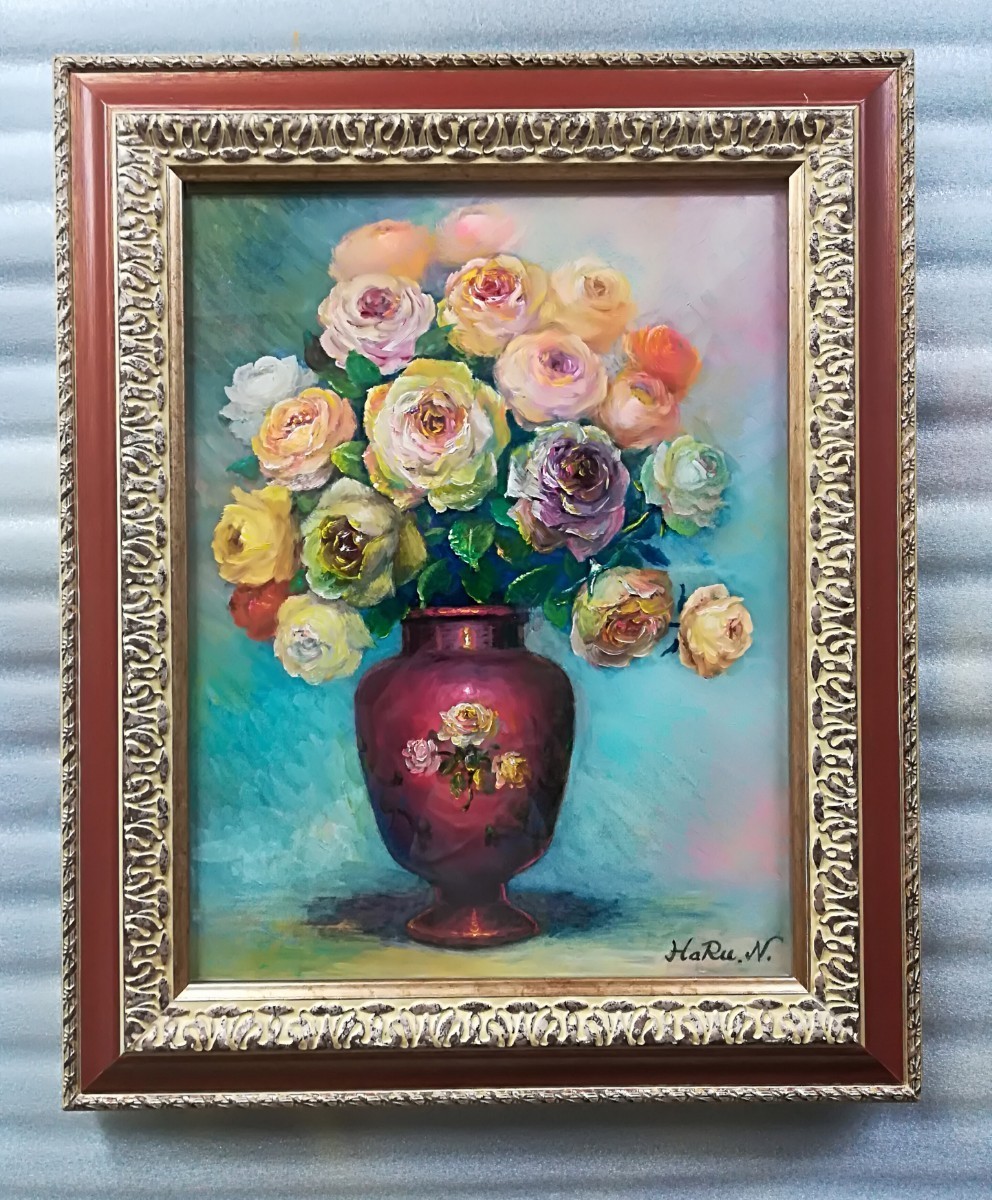 画家haru 油彩画[薔薇] 真作、原画、一点物、絵のサイズ385×2 | JChere