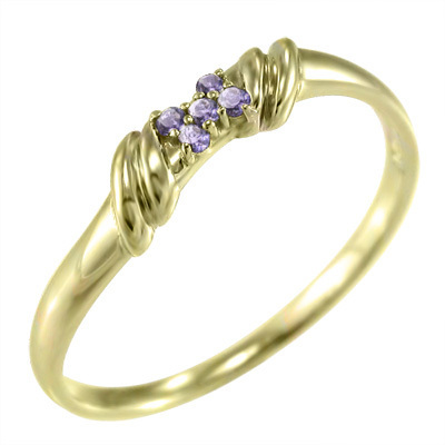 指輪 5石 アメシスト(紫水晶) 2月誕生石 18kイエローゴールド