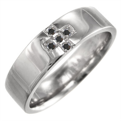 話題の行列 5石 クロス デザイン 指輪 ブラックダイアモンド 4月誕生石