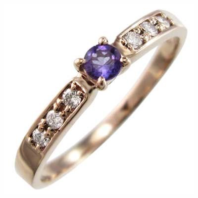 最高 指輪 18kピンクゴールド アメシスト(紫水晶) ダイヤモンド 2月の