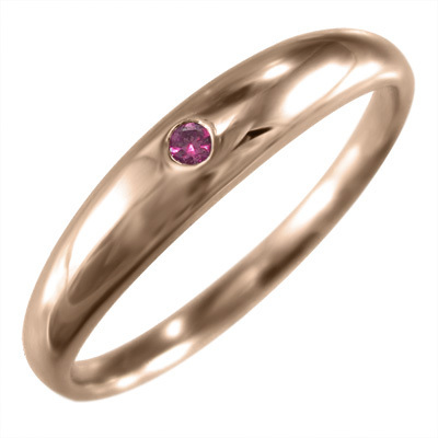 【日本限定モデル】  10kピンクゴールド 丸い 指輪 1粒 石 ルビー 7月誕生石 ゴールド