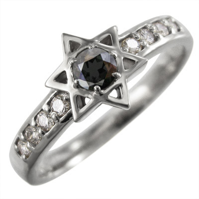 プラチナ900 リング 六芒星 4月の誕生石 ブラックダイヤ(黒ダイヤ) ダイアモンド