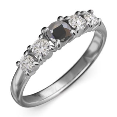 即日発送 指輪 5石 プラチナ900 4月誕生石 天然ダイヤモンド ブラック