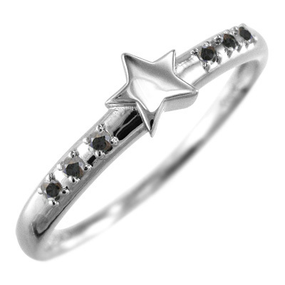小指 指輪 スター ヘッド ブラックダイヤモンド 4月誕生石 プラチナ900