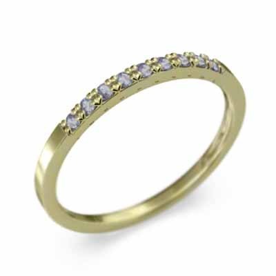 ハーフ エタニティ 指輪 平らな指輪 細身 指輪 タンザナイト k18イエローゴールド 12月の誕生石 幅リング 微細