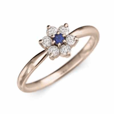 正規店仕入れの 指輪 Flower フラワー サファイア 天然ダイヤモンド 9月誕生石 k18ピンクゴールド サファイア