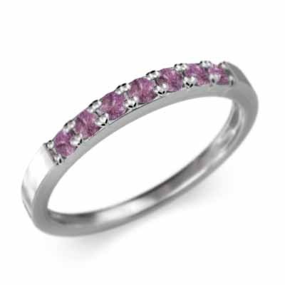平らな指輪 ハーフ エタニティ 指輪 細身 指輪 ピンクサファイヤ 9月誕生石 白金（プラチナ）900 幅約2mmリング 少し細め