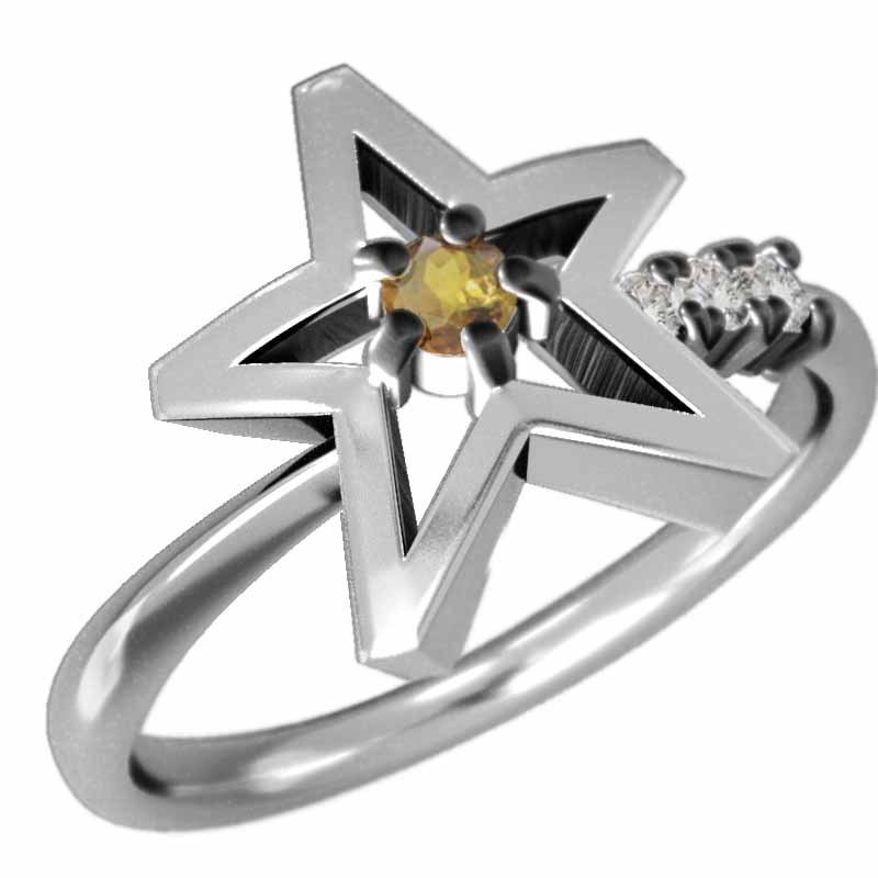 超歓迎 指輪 星 11月の誕生石 Pt900 ダイヤモンド (黄水晶)シトリン