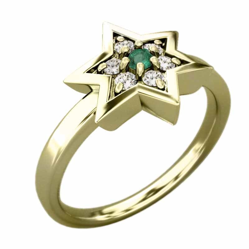 魅力の 天然ダイヤモンド エメラルド 指輪 六芒星中サイズ 18金