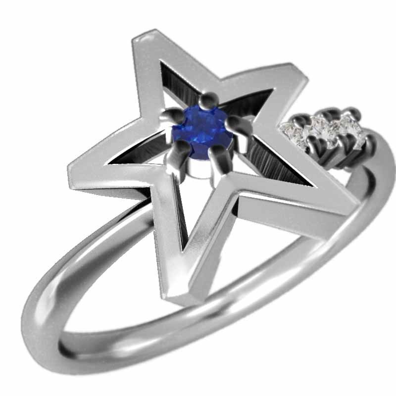 2022春大特価セール！ 指輪 星 デザイン サファイヤ ダイヤモンド 18金ホワイトゴールド 9月の誕生石 ゴールド