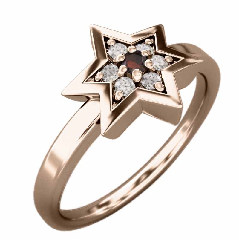 指輪 六芒星 ガーネット 天然ダイヤモンド 1月誕生石 ピンクゴールドk18 六芒星小サイズ