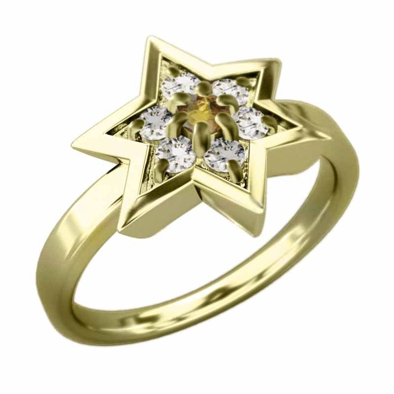 豪華で新しい 指輪 天然ダイヤモンド シトリン 六芒星 六芒星大サイズ