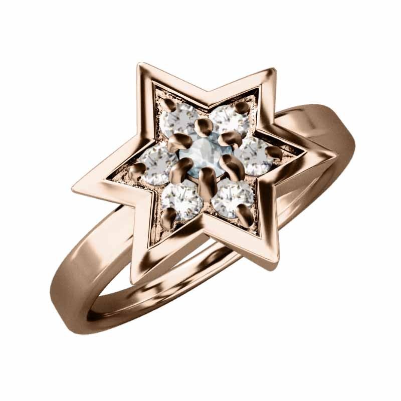 アクアマリン 天然ダイヤモンド 指輪 六芒星 k18ピンクゴールド 3月誕生石 六芒星大サイズ