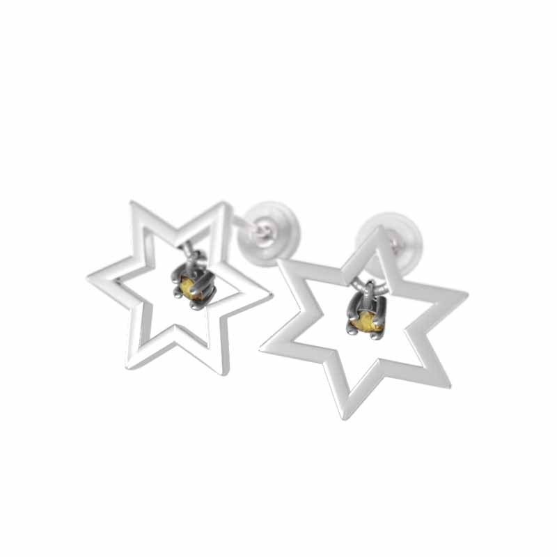 在庫処分】 1粒石 六芒星 (黄水晶)シトリン ペアピアス 白金(プラチナ
