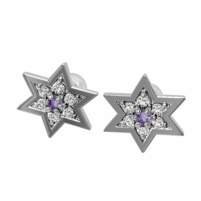 白金（プラチナ）900 ペアピアス アメシスト(紫水晶) 天然ダイヤモンド