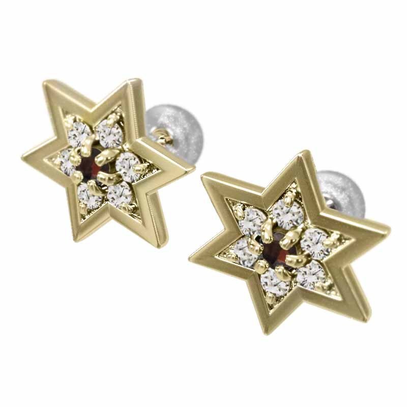 公式】 両耳 六芒星 ピアス 大サイズ キャッチ付き 18kイエロー