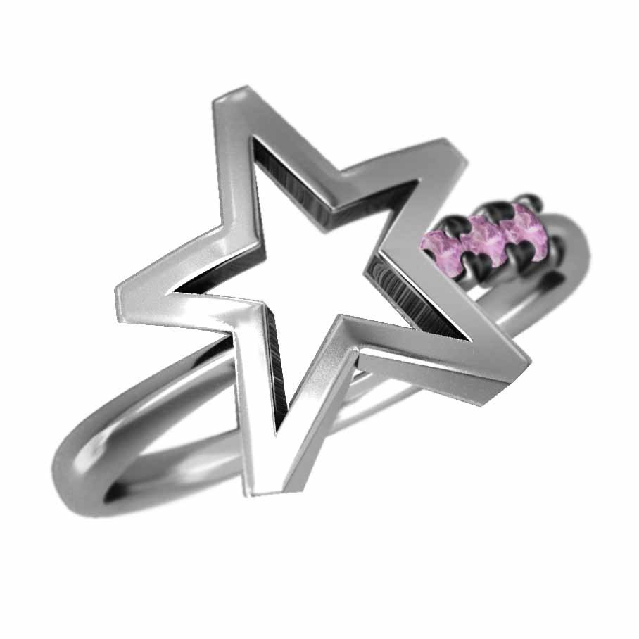指輪 3石 Star スター アメジスト(紫水晶) 2月の誕生石 18金ピンク