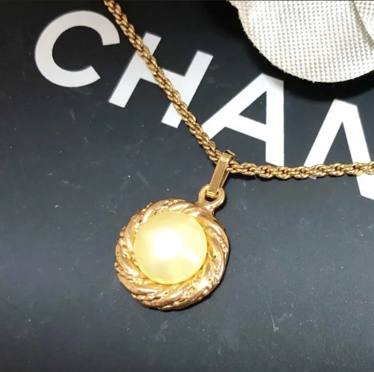  Chanel колье Gold золотой жемчуг жемчуг Vintage цепь круг *