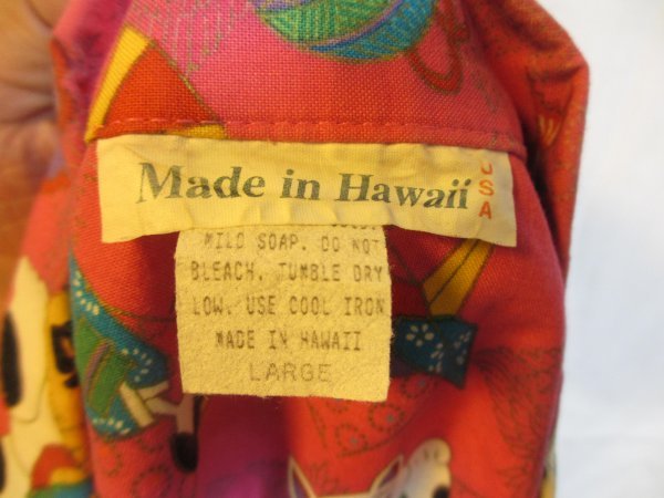 ハワイ製　和風柄　招き猫　アロハシャツ　Ｌサイズ_画像5