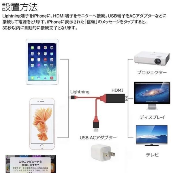 HDMI ケーブル iPhone 変換 ライトニングケーブル 接続簡単　スマホからテレビ　大画面　ミラーリング　綺麗　映像_画像4