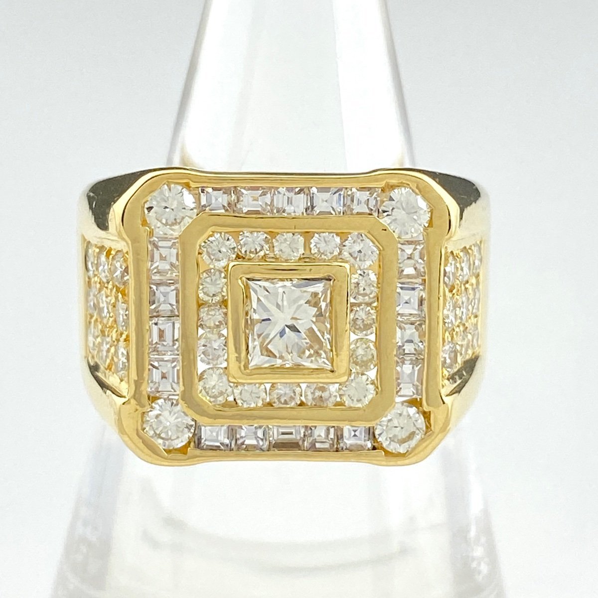 結婚祝い イエローゴールド K18 デザインリング ダイヤモンド 指輪