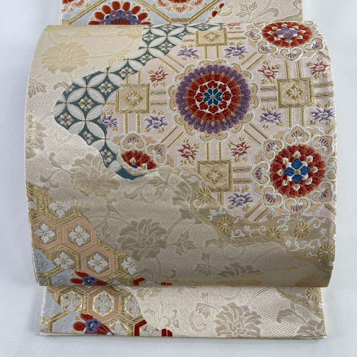 袋帯美品秀品華文七宝唐織金糸ベージュ六通正絹【中古】 | JChere雅虎