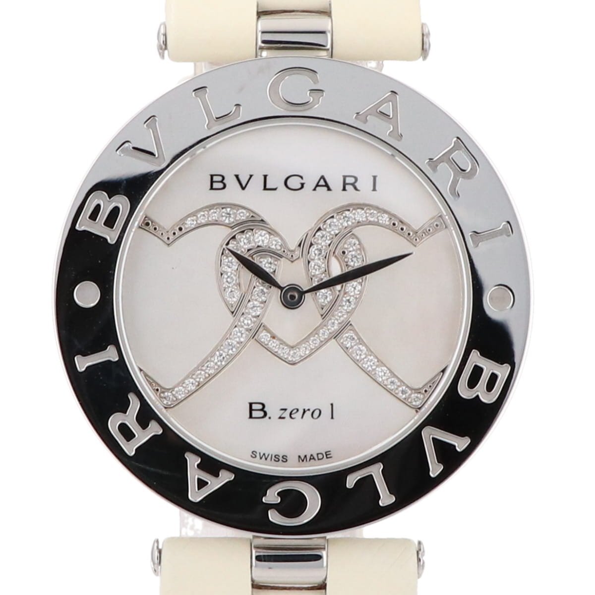 ブルガリ BVLGARI ビーゼロワン B-zero1 ダイヤモンドハート BZ35S 腕時計 SS レザー クォーツ ホワイト レディース 【中古】
