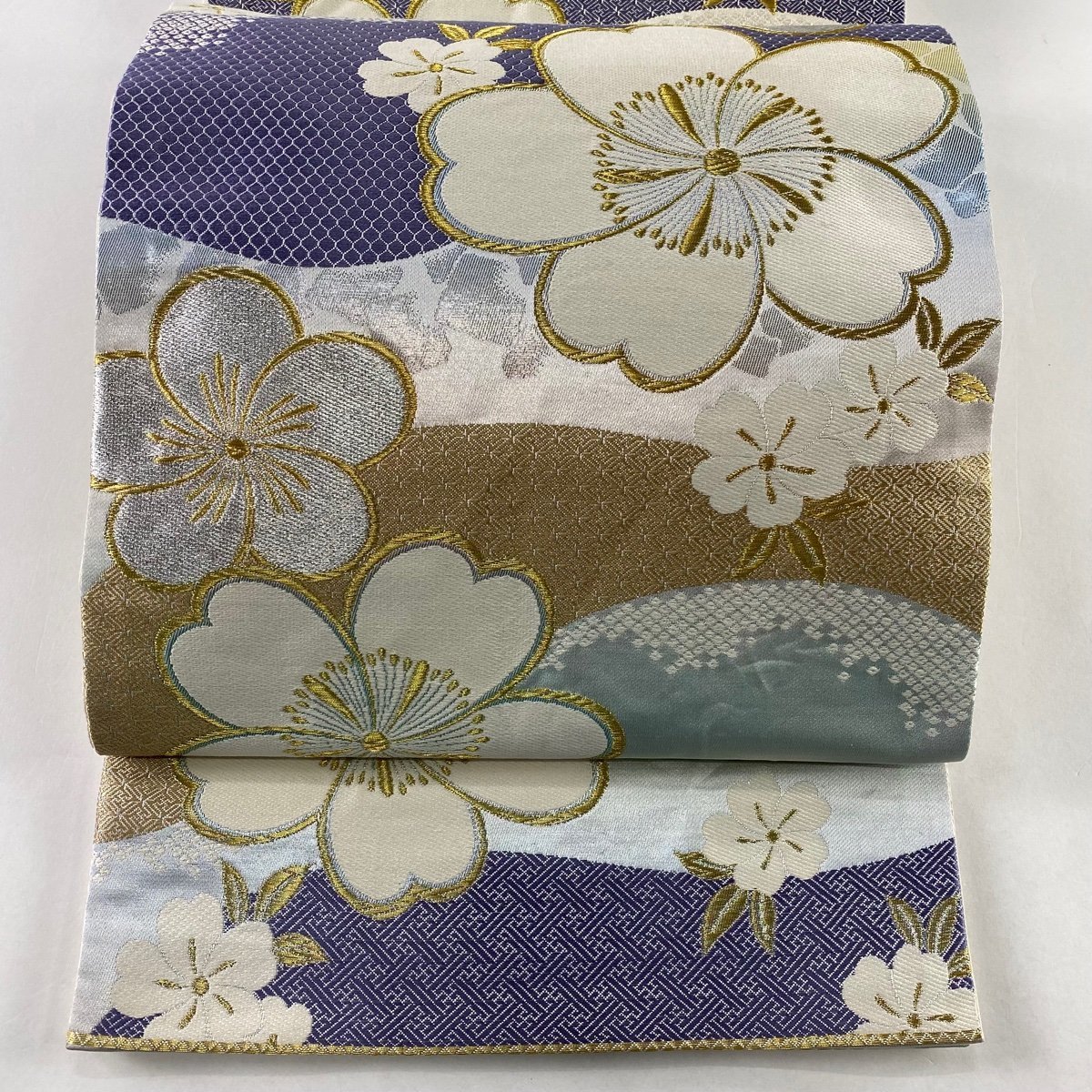 高評価の贈り物 金糸 梅 桜 振袖向き 秀品 美品 袋帯 箔 【中古】 正絹