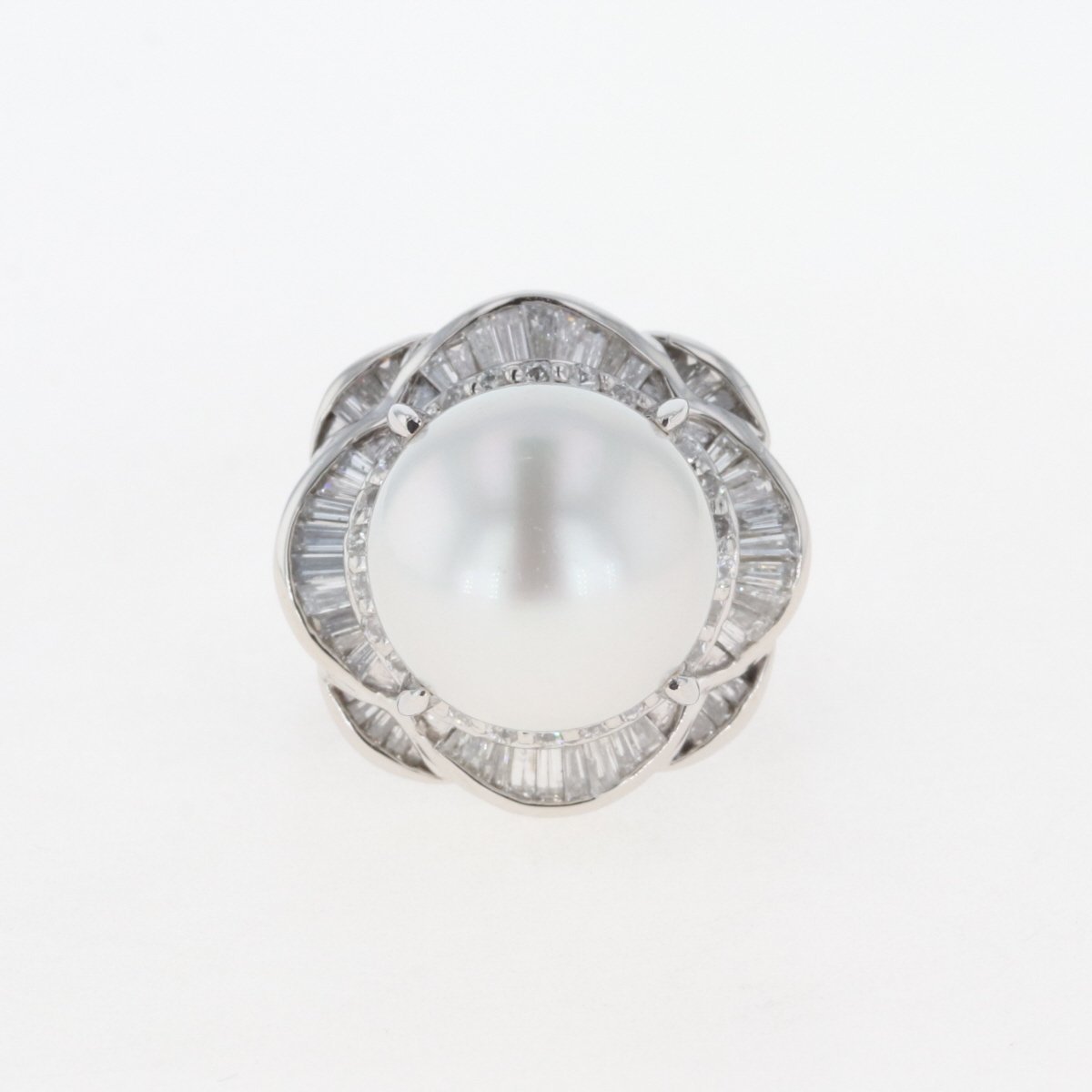 パール デザインリング プラチナ 指輪 メレダイヤ 真珠 リング 11号