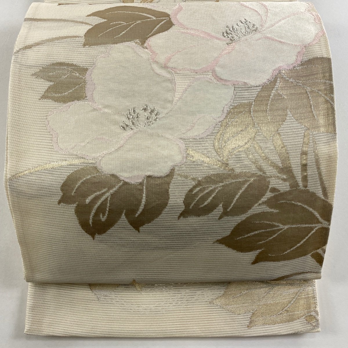 新製品情報も満載 クリーム 箔 銀糸 草花 絽 夏帯 秀品 袋帯 六通