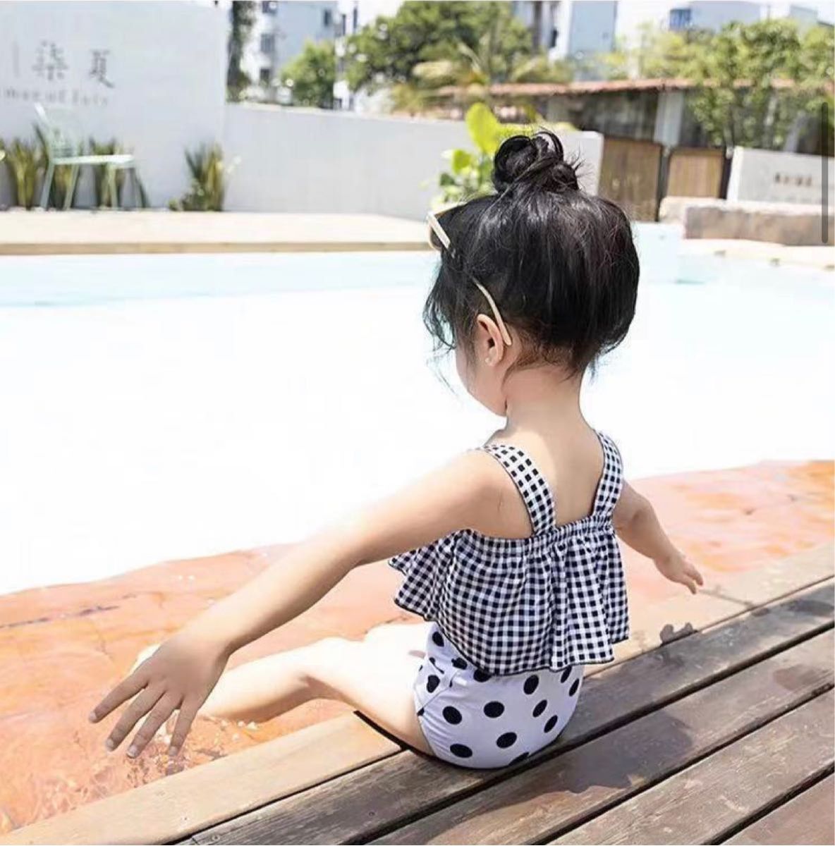 【新品】110 水着 ドット チェック ビキニ 子供 キッズ　女の子 プール 水遊び　保育園　幼稚園