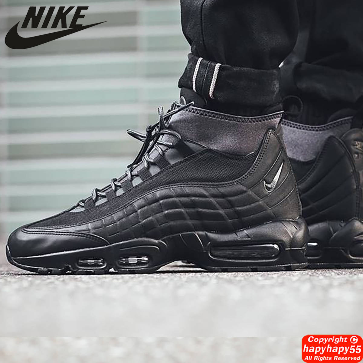 希少■NIKE AIR MAX95 SNEAKER BOOT 完売品◆ナイキ エアマックス スニーカー ブーツ フロントジップ 厚底ソール ダッドシューズ ブラック_画像10