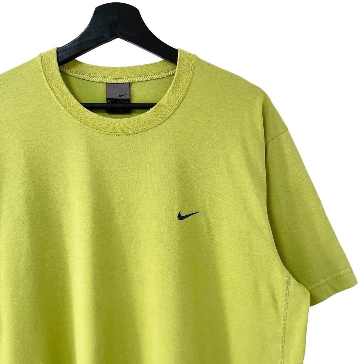 ■激レア■00s NIKE ライムグリーン 刺繍 Tシャツ L XL相当 ナイキ ワンポイント 90s ビンテージ_画像2