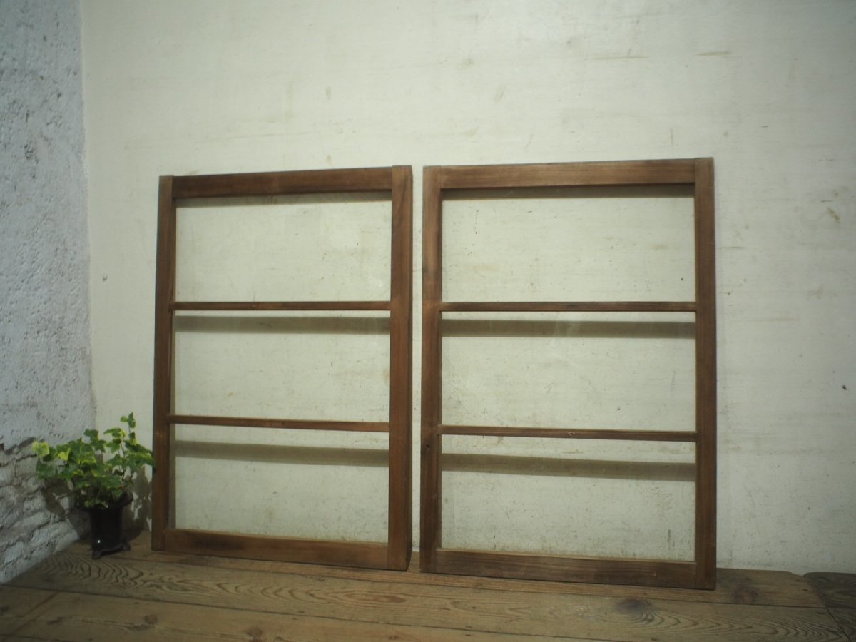 taL0197*[H96cm×W67cm]×2 sheets * antique * natural . tree taste. old tree frame glass door * fittings sliding door sash old Japanese-style house reform retro K under 