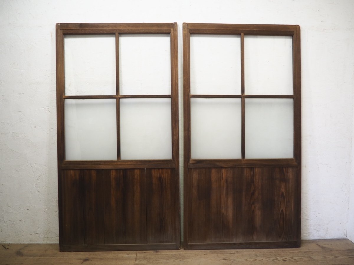 taL0976*[H176,5cm×W93cm]×2 sheets * retro taste ... old wooden glass door * fittings sliding door sash old furniture old Japanese-style house reproduction antique L pine 