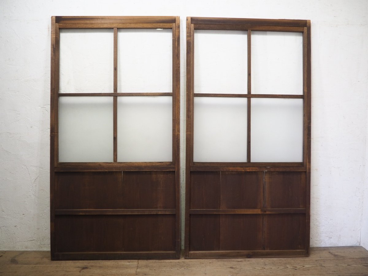 taL0976*[H176,5cm×W93cm]×2 sheets * retro taste ... old wooden glass door * fittings sliding door sash old furniture old Japanese-style house reproduction antique L pine 