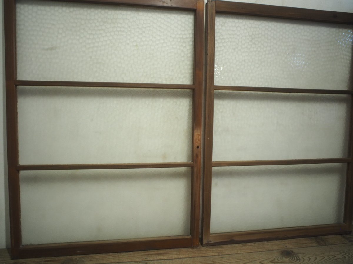 taJ0601*(1)[H122,5cm×W88,5cm]×2 листов * Vintage * ретро тест ... старый дерево рамка-оправа стекло дверь * старый двери раздвижная дверь рама окно старый дом в японском стиле воспроизведение жилье K внизу 