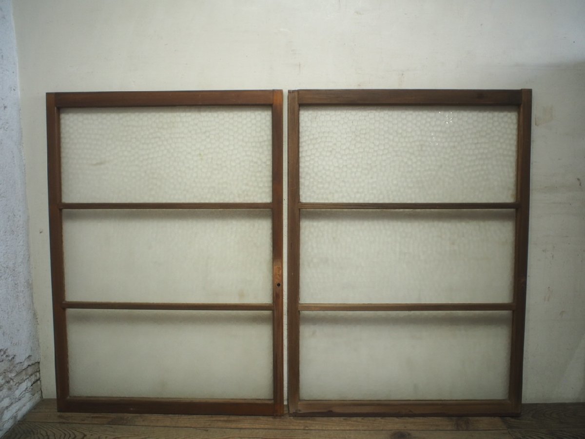 taJ0601*(1)[H122,5cm×W88,5cm]×2 листов * Vintage * ретро тест ... старый дерево рамка-оправа стекло дверь * старый двери раздвижная дверь рама окно старый дом в японском стиле воспроизведение жилье K внизу 