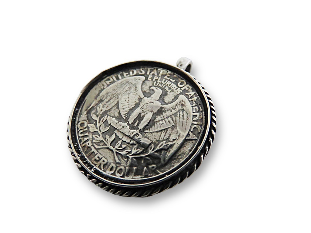 25セント コイン ネックレス ペンダント シルバー925 インディアンジュエリー 銀貨, INCA