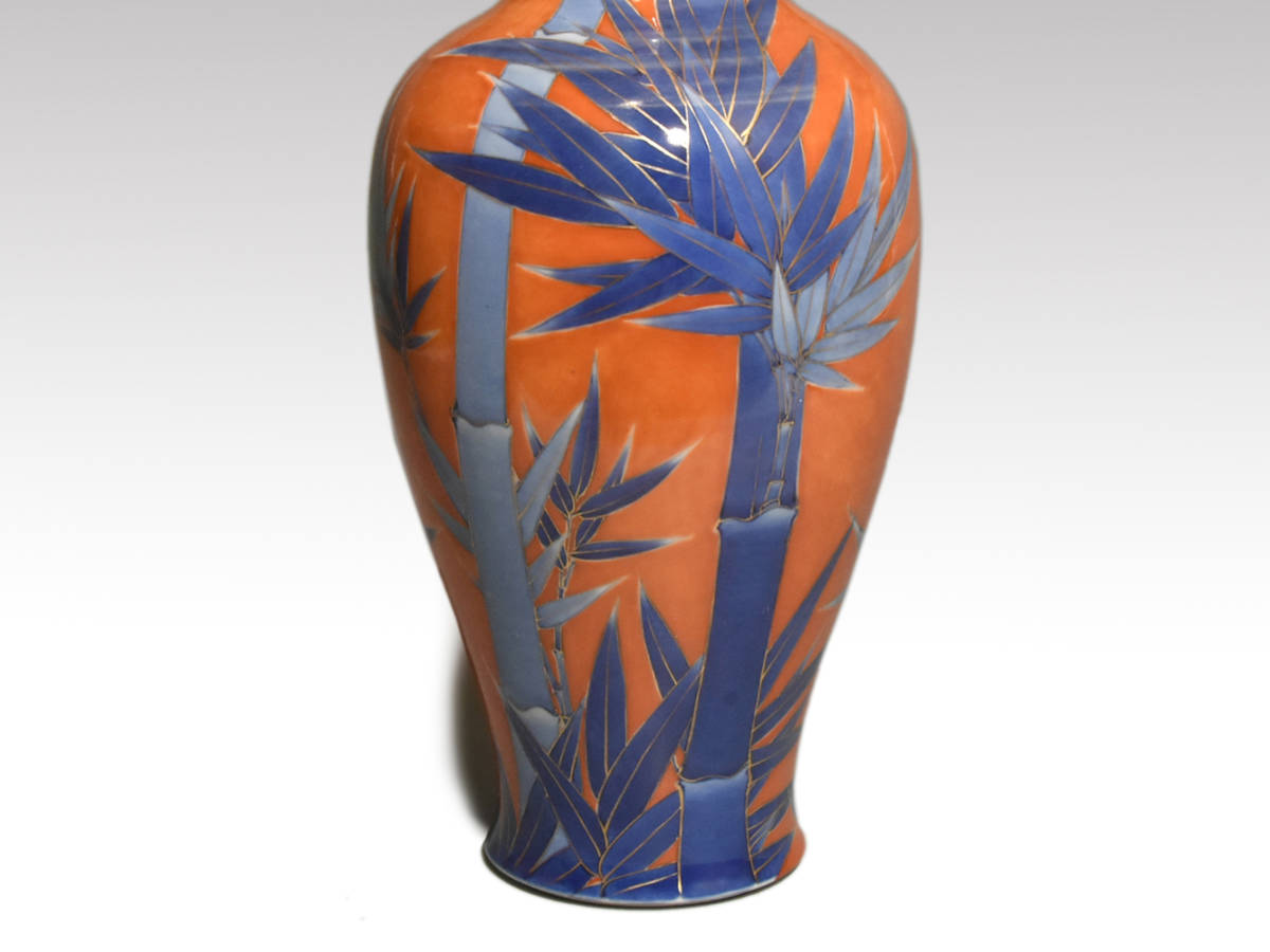 旧宮家伝来 明治期 オールド香蘭社 染錦竹の図花瓶 30cm 花器 旧宮家伝来 明治期 オールド香蘭社 染錦竹の図花瓶 30cm 花器