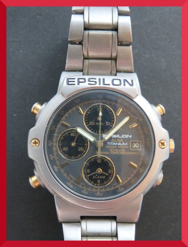 セイコー SEIKO アルバ ALBA イプシロン EPSILON クォーツ クロノグラフ チタン 純正ベルト Y182-6A80 男性用 メンズ 腕時計 V393 稼働品