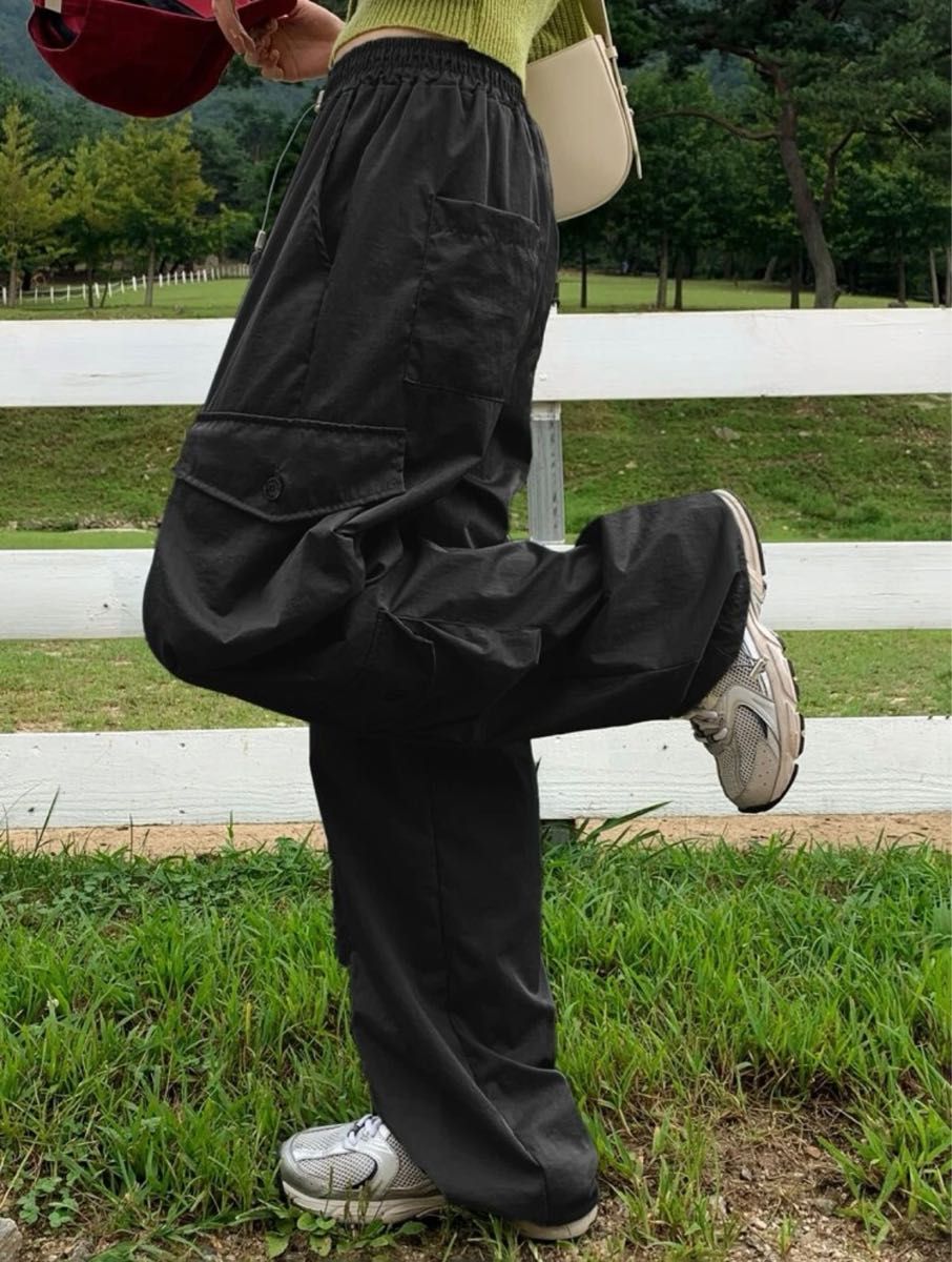 ドローストリングウエスト フラップポケット カーゴパンツ　XLサイズ　韓国ズボン　韓国コーデ